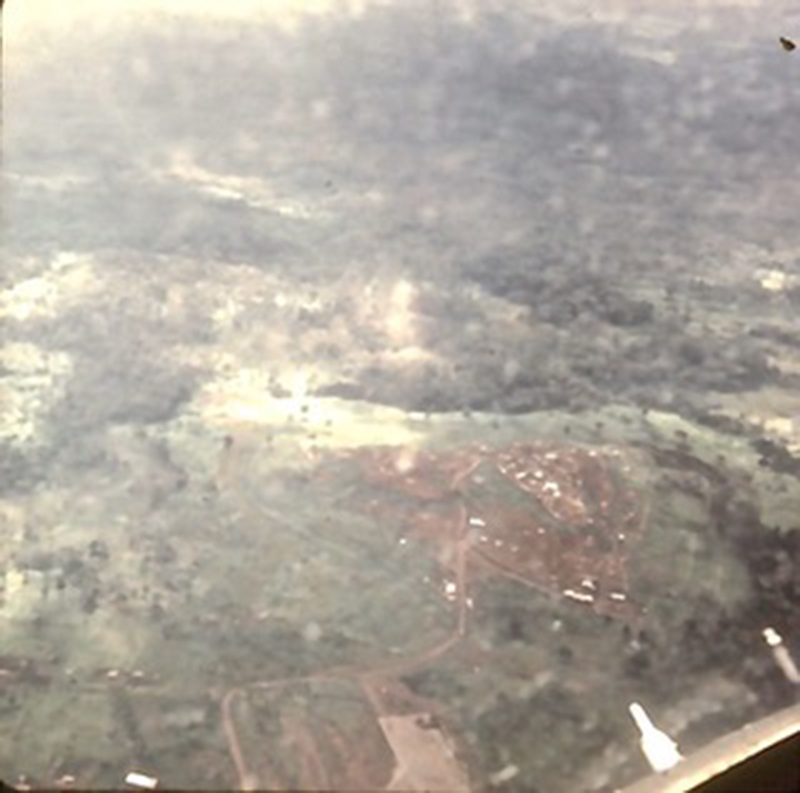 USAF gunship firing rocket supporting SF border camp. Captain Viviano earned his first DFC here.